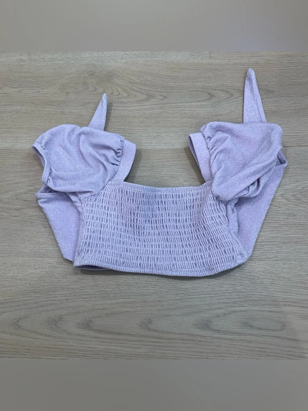 Girls' Shimmery Lilac Two-Piece Swim Set with Puff Sleeves